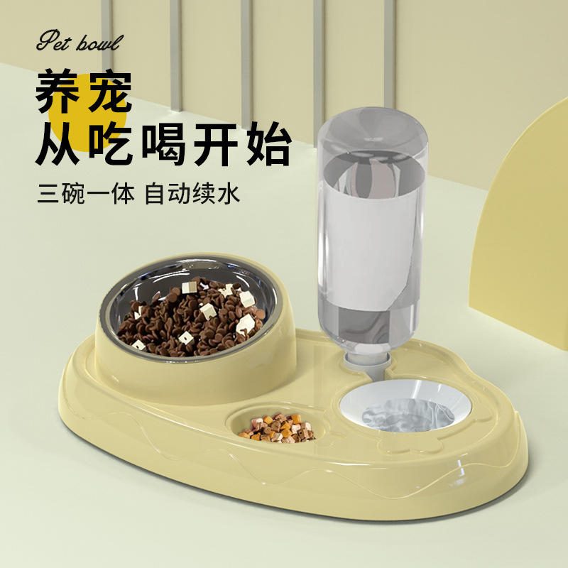 不锈钢水粮一体宠物碗 大容量猫狗饮水喂食器 食品级