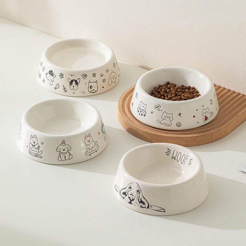 陶瓷猫碗狗碗 防打翻大口径宠物喝水碗 猫咪饭粮碗 狗食盆