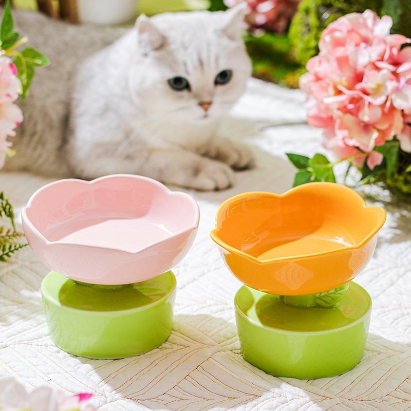 高脚陶瓷猫碗 保护颈椎防打翻 大容量宠物食盆 猫狗通用