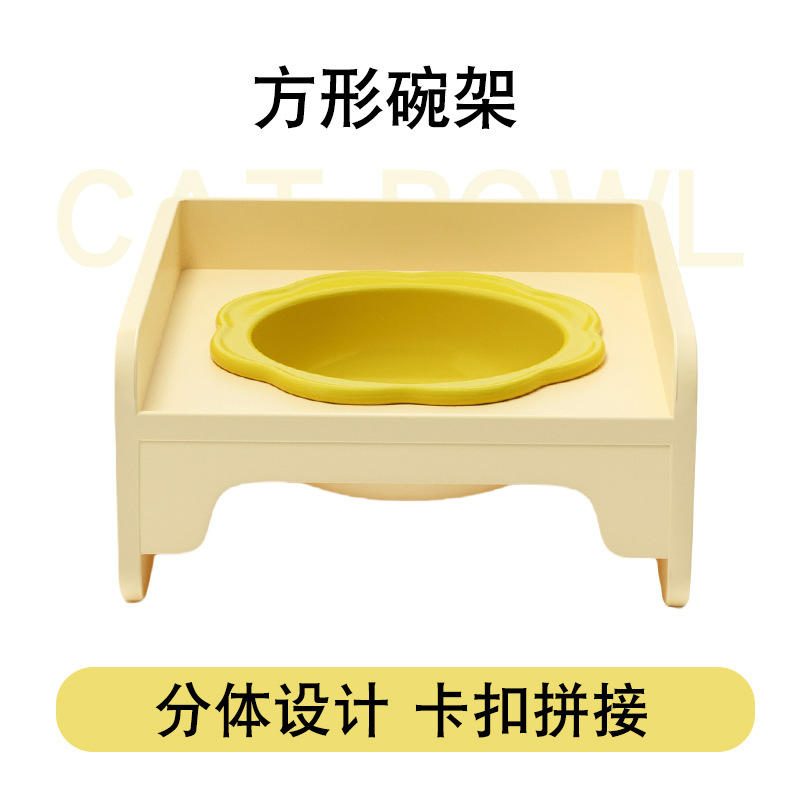 陶瓷方块猫碗双碗 防打翻幼猫粮碗宠物喝水食盆