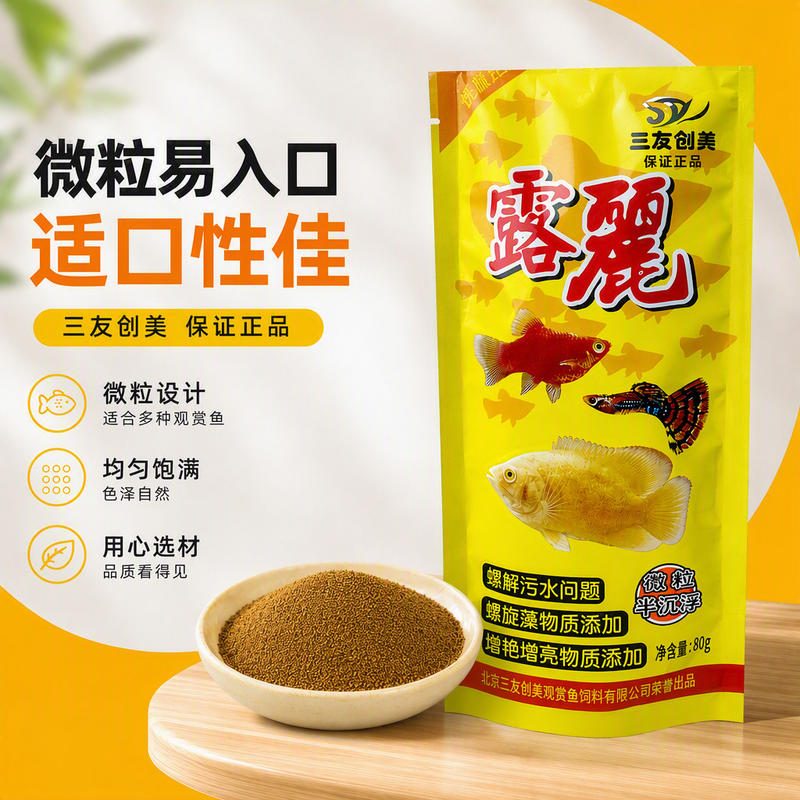 三友创美露丽双色微粒下沉鱼粮 小型热带鱼孔雀鱼凤尾鱼饲料